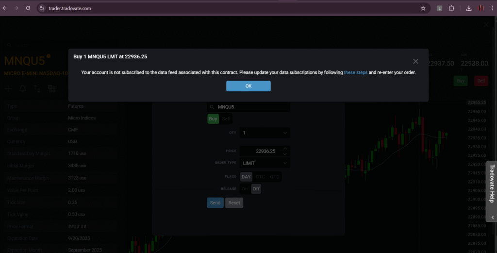 market data not subscribed